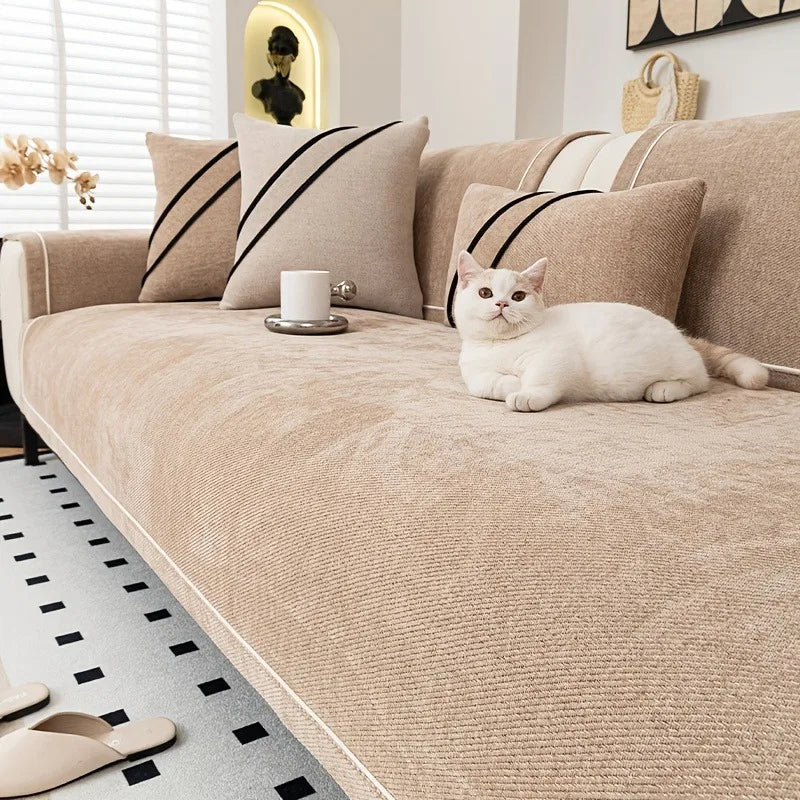 [Heavy Non-Slip Sofa Protector Classic] Luxurious Chenille Sofa Cover with Decorative Stitching - Thick, Sofa Towel