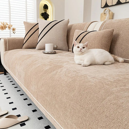 [Heavy Non-Slip Sofa Protector Classic] Luxurious Chenille Sofa Cover with Decorative Stitching - Thick, Sofa Towel