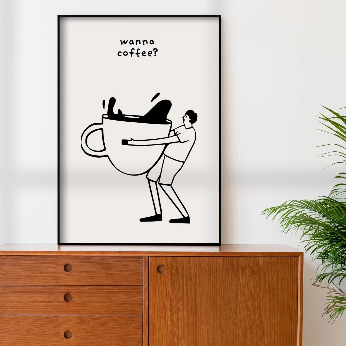 Retro Bonjour Dog Coffee Canvas Print Funny Dog Coffee Club Kitchen Wall Art Poster for Modern Living Room Bedroom Home Decor