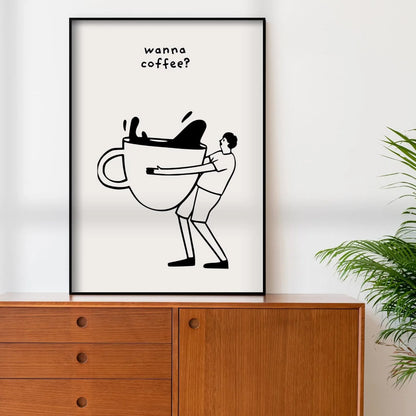Retro Bonjour Dog Coffee Canvas Print Funny Dog Coffee Club Kitchen Wall Art Poster for Modern Living Room Bedroom Home Decor