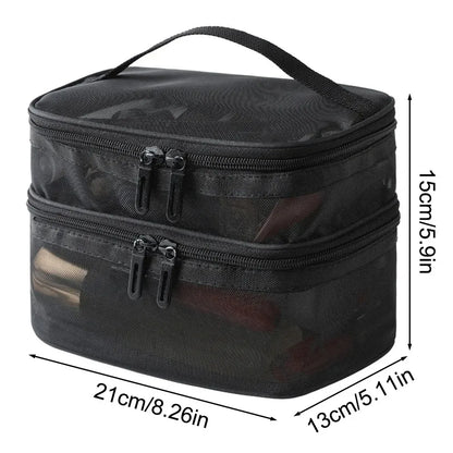 Double Layer Mesh Makeup Bag, Wash Bag, Women's Portable New Large Capacity Storage Bag, Cosmetics Storage Bag
