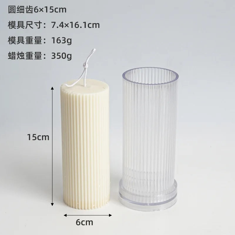 DIY Pinstripe Cylindrical Candle Mold 3D Flat Top Cylindrical Candle Making Supplies Durable and Easy To Release Plastic Mould