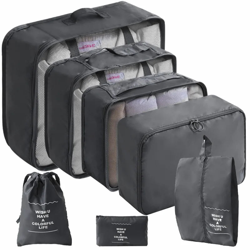 10/7 Pcs Set Travel Organizer Storage Bags Suitcase Packing Cubes Cases Portable Wardrobe Luggage Clothes Shoe Pouch Fold