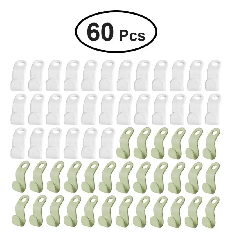 60pcs/set Plastics Hanger Connection Hook Stackable Space Saving Storage Multifunctional Hanging Clothes Rack