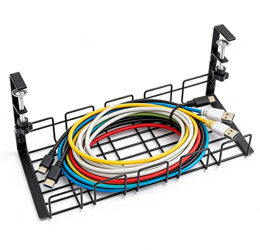 Metal under Table Storage Rack Cable Management Tray Wire Organizer for Home Office Desk No Punching Kitchen Storage Accessories
