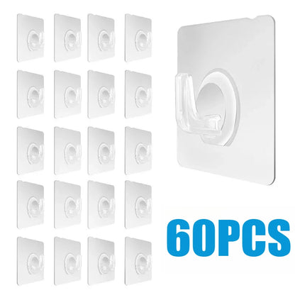 30PCS Wall Hooks Transparent Strong Self Adhesive Key Towel Door Wall Hanger Hanging Kitchen Bathroom Accessories Hooks