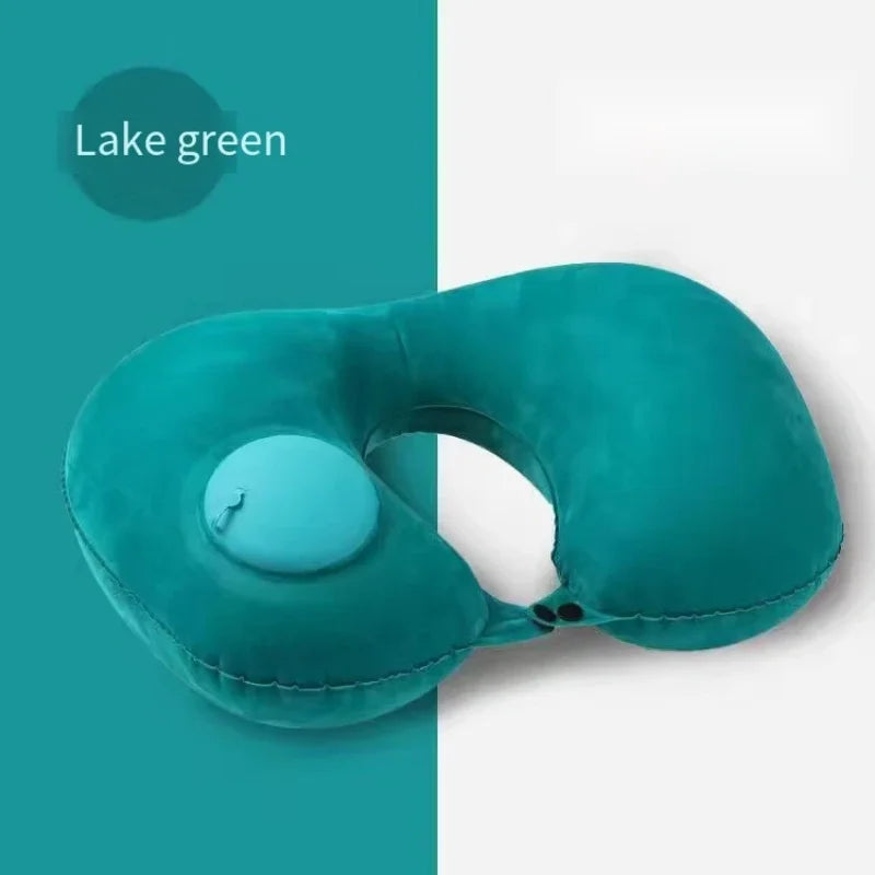 Portable Push-Inflatable U-Shaped Neck Pillow: Outdoor Travel Neck Support Pillow With 360° Free Rotation Contours To Neck Curve