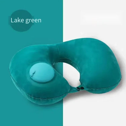 Portable Push-Inflatable U-Shaped Neck Pillow: Outdoor Travel Neck Support Pillow With 360° Free Rotation Contours To Neck Curve