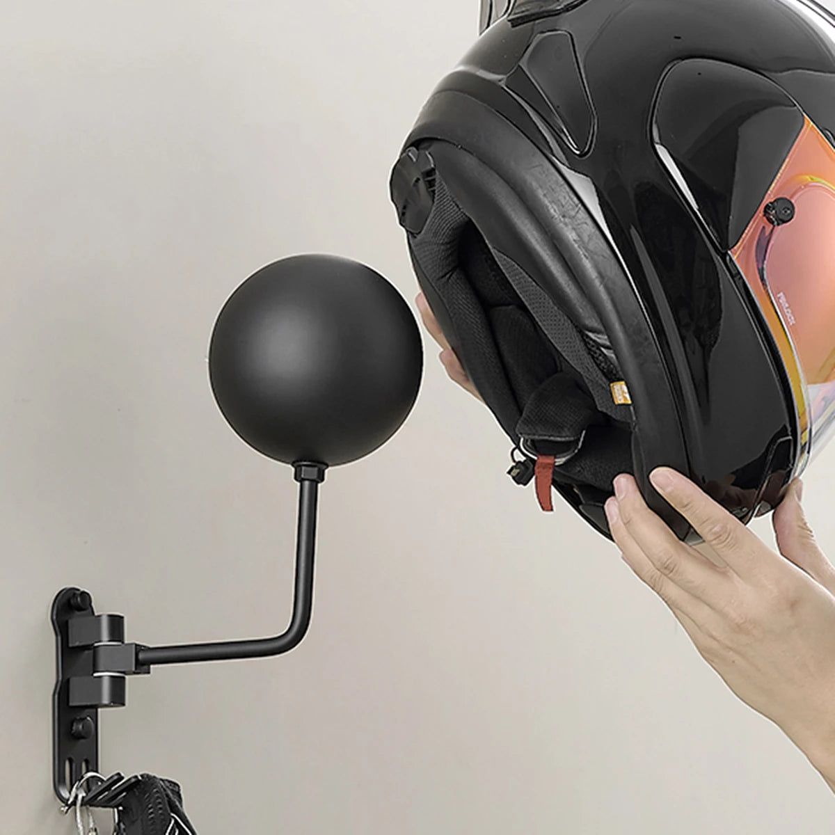 Wall Mount Motorcycle Helmet Holder 180°Rotation Football Bicycle Helmet Rack Helmet Display Hanger Stand for Caps With 2 Hooks