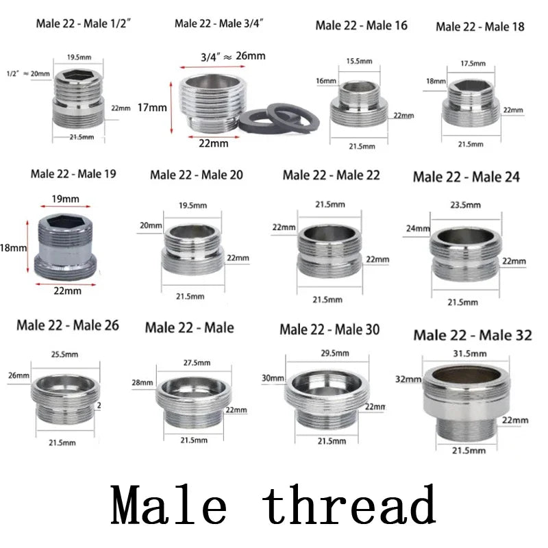 1Pcs Lots M22 to M20 M18 M28 Thread Stainless Steel Connectors Faucet Joints Kitchen Water Tap Adapter Water Purifier Accessory