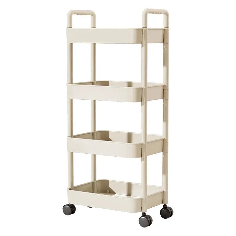 Trolley with Handlebar and Storage Rack, Floor-Standing, Multi-Layer Storage for Kitchen, Bathroom, Snacks, and Toiletries
