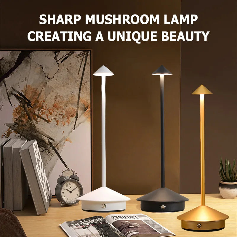 Rechargeable Cone Head Touch Sensor LED Table Lamp - 3 CCT Stepless Dimming for Restaurant Hotel Bedroom Bar Home Decor