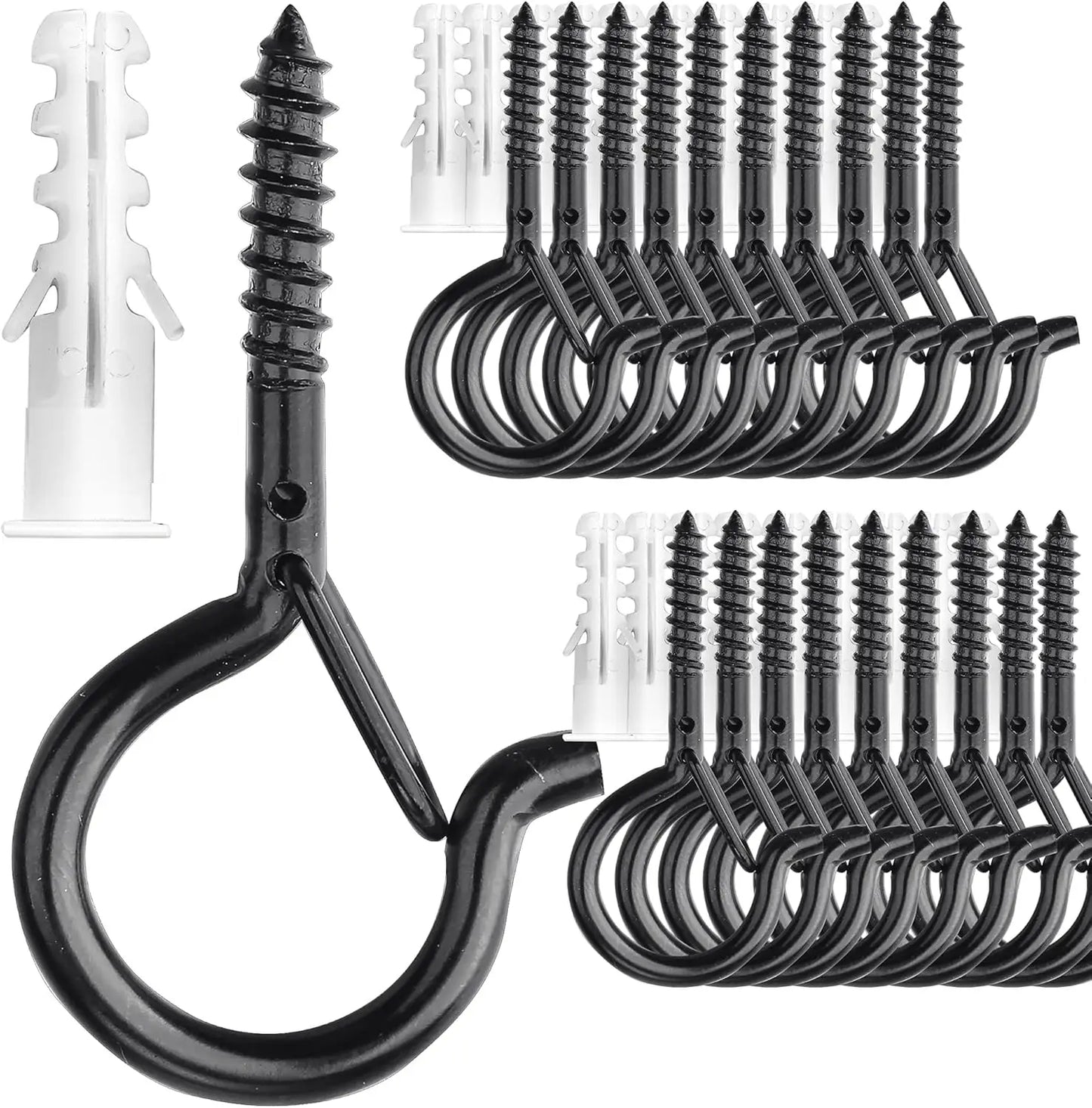 20 Pack Screw Hooks for Hanging Plants / String Lights, Heavy Duty 2.2 Inch Black Eye Hook Screw Cup Ceiling Hook Q-Hanger