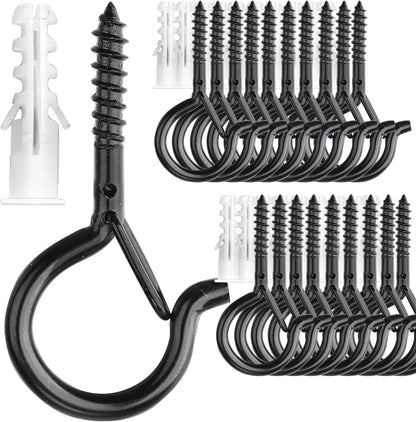 20 Pack Screw Hooks for Hanging Plants / String Lights, Heavy Duty 2.2 Inch Black Eye Hook Screw Cup Ceiling Hook Q-Hanger