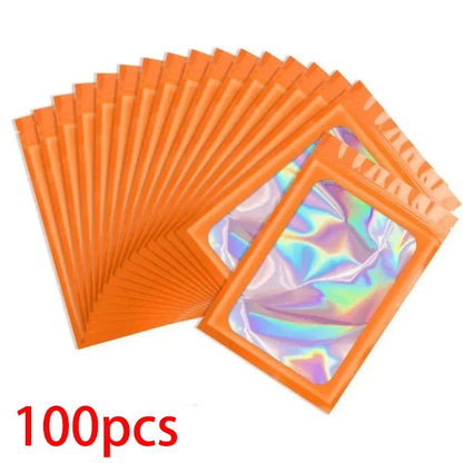 50/100PC Thicken Ziplock Bags Holographic Laser Color Plastic Pouch For DIY Jewelry Retail Storage Pouch Zip Lock Bag NO Hole