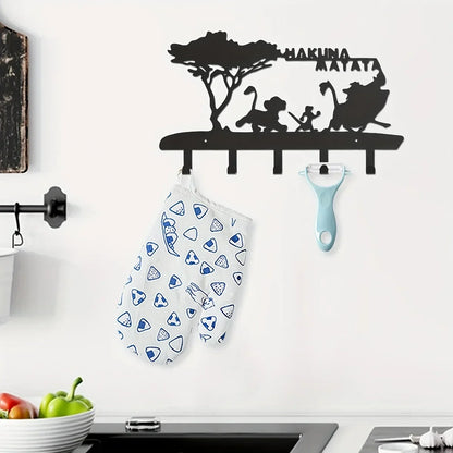 CIFBUY Key Holder Wall Mounted Key Hooks For Wall Decorative With 5 Hooks Black Metal Key Organizer Rack Hanger Iron Art Artwork