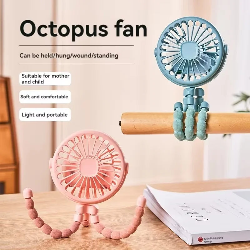 1 PCS Multi-functional Stroller Handheld Mini Fan Portable USB Charging Octopus Stand Variable Styling outdoors Folding Fan