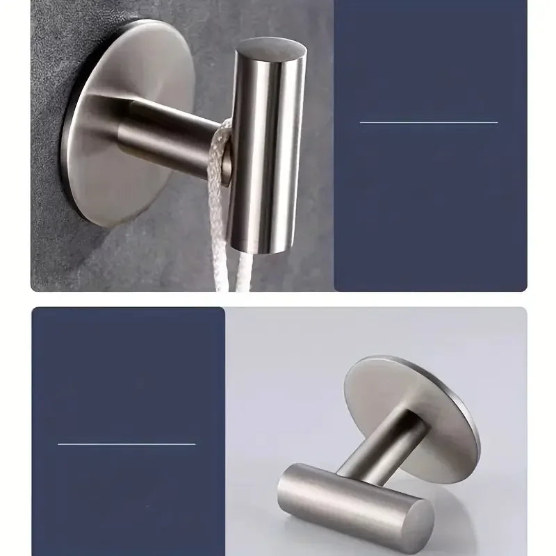 Stainless Steel Non-Perforated Bathrobe Hook, Towel Hook for Bathroom, Kitchen & Garage Clothes Hat Holder