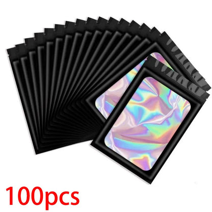 50/100PC Thicken Ziplock Bags Holographic Laser Color Plastic Pouch For DIY Jewelry Retail Storage Pouch Zip Lock Bag NO Hole