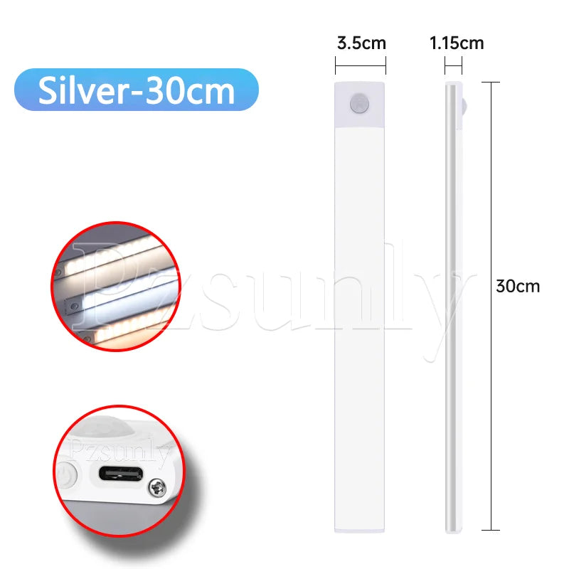 LED Bar Light Motion Sensor USB Rechargeable Led Night Light for Kitchen Wardrobe Cabinet Lighting 30cm/40cm/50cm Cabinet Light