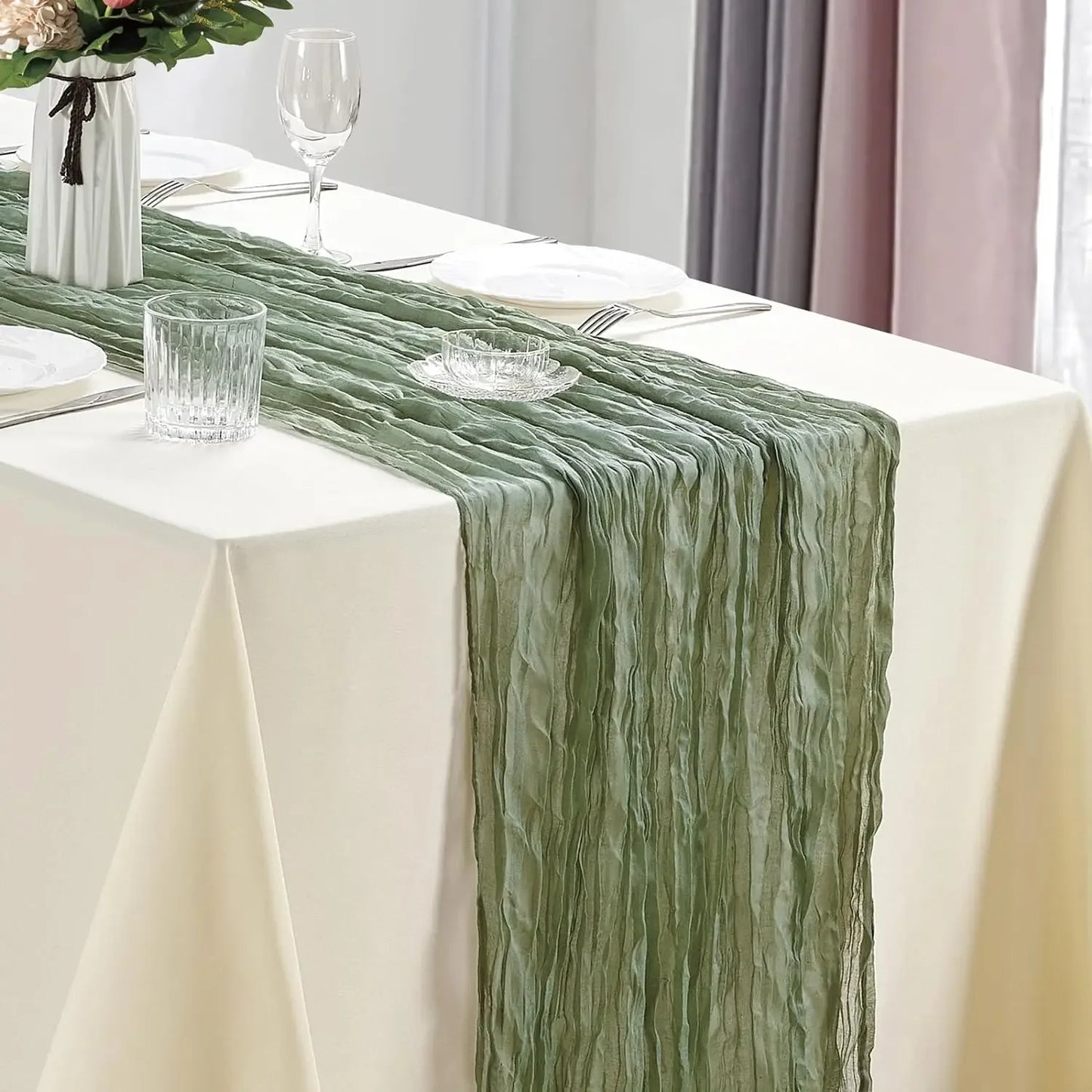 10Pcs CheeseCloth Table Runner, 40x270cm Boho Gauze Fabric Rustic Sheer TableRunner for Wedding Bridal Shower Party Banquet
