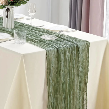 Boho Cheesecloth Table Runner, Semi-Sheer Gauze Fabric Rustic TableRunner for Wedding Bridal Shower Party Banquet