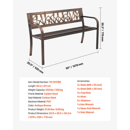 SucceBuy Outdoor Bench Wooden Metal Garden Bench for Outdoors 480 lbs Load Capacity Bench Outdoor Garden Park Bench