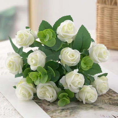 Artificial Flowers Vase for Home Decor Outdoor Garden Christmas Eucalyptus Leaves Fake Plants Wedding Party Silk Roses Bouquet