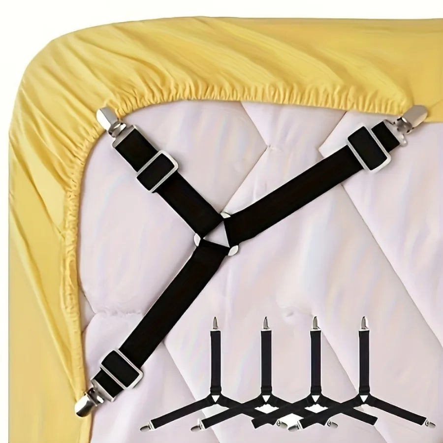 4Pcs Black Anti Slip Triangular Bed Sheet Fixator Adjustable Elastic Straps Tablecloth Holder Mattress Cover Grips