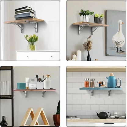 Heavy Duty 2PCS Stainless Steel Triangle Folding Shelf Brackets – Wall Mounted Collapsible Angle Bracket for Table, Workbench