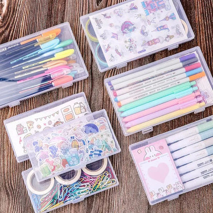 1pc Transparent Plastic Pencil Box School Office Supplies Pens Markers Erasers Tape Stickers Beads Storage Organizer Box