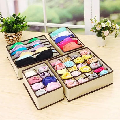 6/7/8/24 Grid Storage Box Beige Underwear Storage Box Four Piece Sock Storage Fabric Bra Storage Box