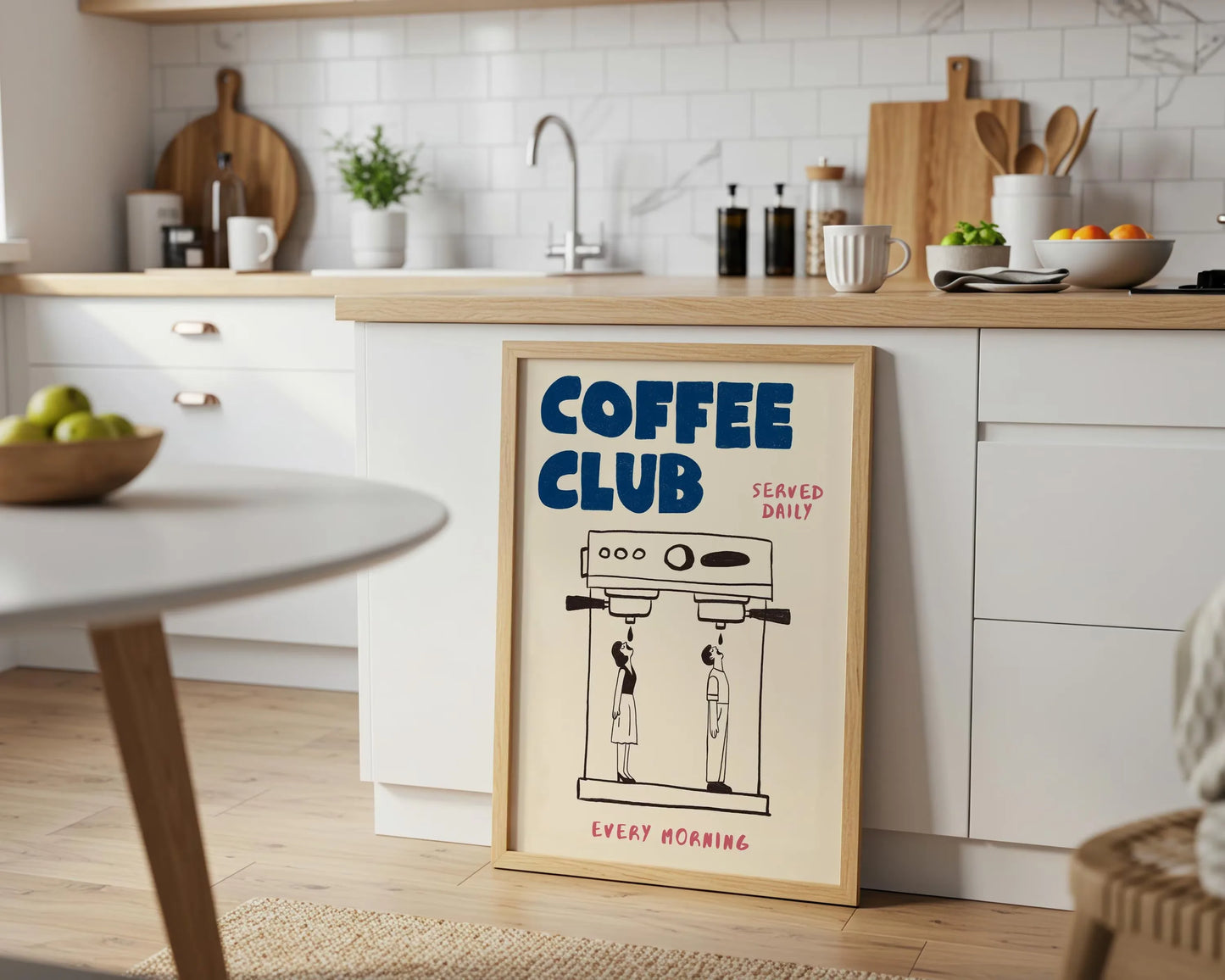 Retro Bonjour Dog Coffee Canvas Print Funny Dog Coffee Club Kitchen Wall Art Poster for Modern Living Room Bedroom Home Decor