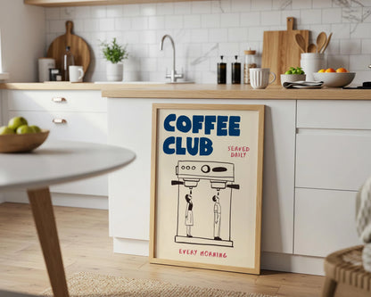 Retro Bonjour Dog Coffee Canvas Print Funny Dog Coffee Club Kitchen Wall Art Poster for Modern Living Room Bedroom Home Decor