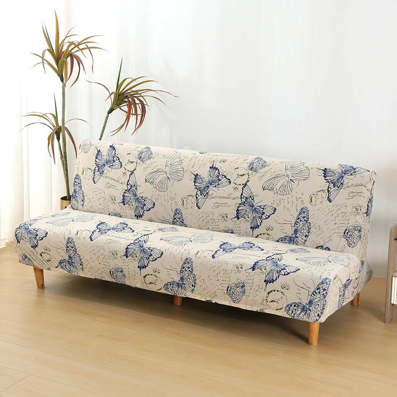 Printed Sofa Bed Cover Stretch Armless Sofa Cover Spandex Dust-Proof Furniture Protector For Bedroom, Hotel, and Home Decor
