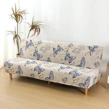 Printed Sofa Bed Cover Stretch Armless Sofa Cover Spandex Dust-Proof Furniture Protector For Bedroom, Hotel, and Home Decor