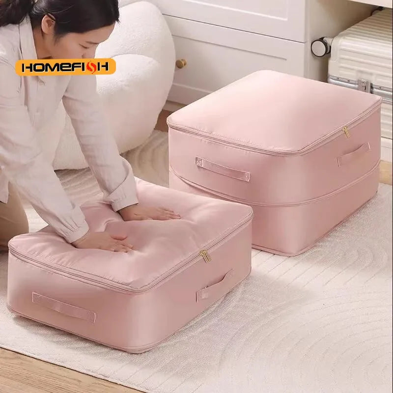 Heavy-Duty Self-Compressing Storage Bag Portable Organizer for ClothesBlankets & Quilts Ideal for Closet Organization