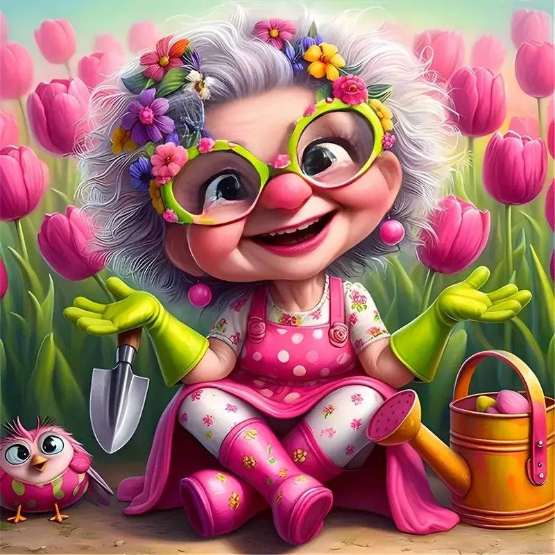 HUACAN Grandma Diamond Painting Old Lady Diamond Mosaic Colorful DIY 5D Wall Painting Home Decor