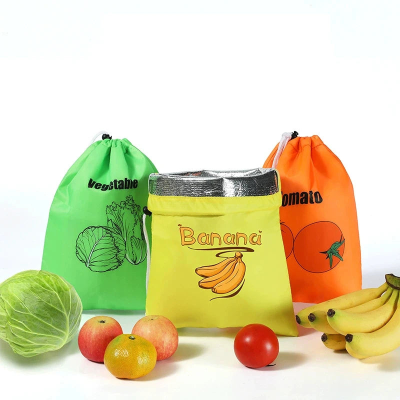 Fruit Vegetables Storage Bag Drawstring Bag for Refrigerator Freshness Travel Storage Insulated Aluminum Film Bags