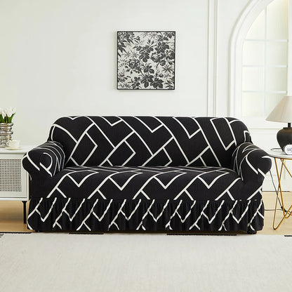 1 PC Printed sofa cover with skirt high elasticity soft hand feel pet stain resistant decorative sofa