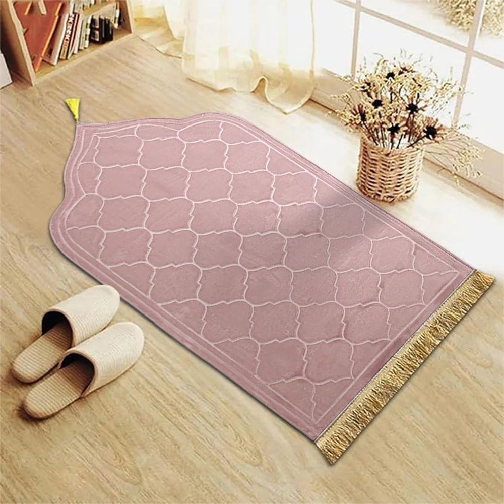 Thick Prayer Rug Prayer Mat with Tassels Islamic Turkish Irregular Anti-Slip Praying Rug Carpet Thick Soft Flannel