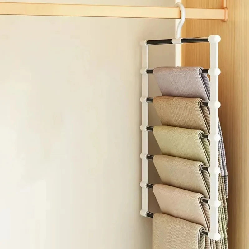 Multi-layer Pants Hanger Foldable Non-slip Clothes Rack Wardrobe Space Saving Organizer for Trousers Scarf Storage