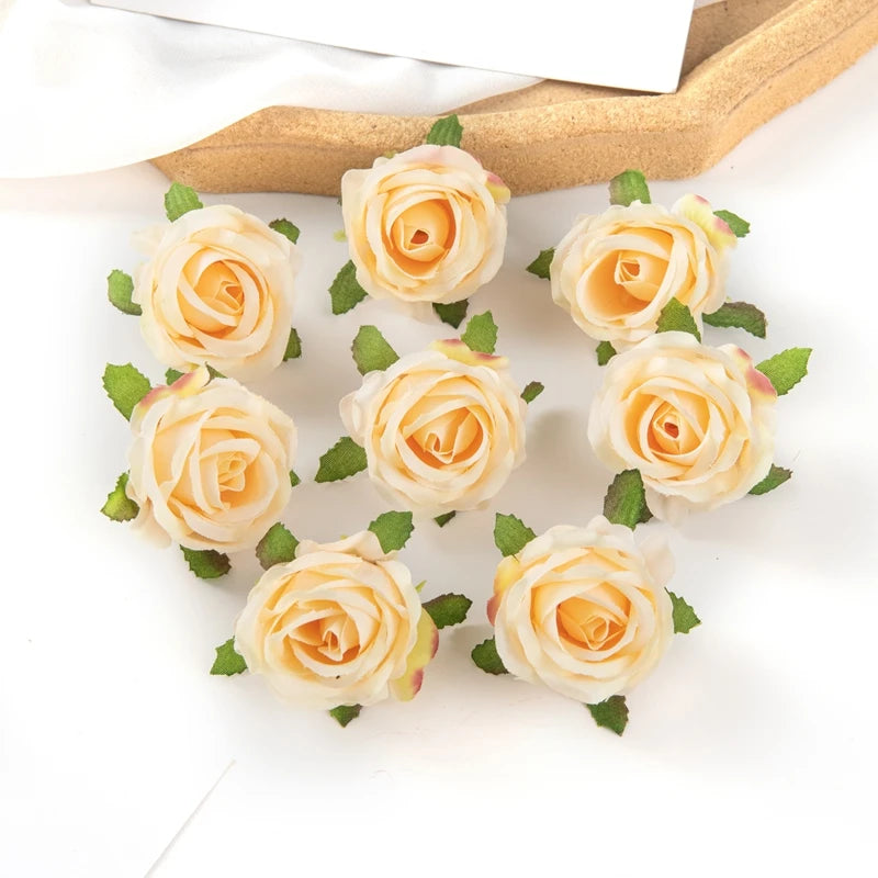 100PCS Artificial Flowers Diy Candy Box Cake Home Decor Christmas Decorative Wreaths Wedding Party Garden Roses Arch Silk Fake