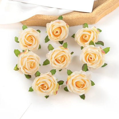 100PCS Artificial Flowers Diy Candy Box Cake Home Decor Christmas Decorative Wreaths Wedding Party Garden Roses Arch Silk Fake
