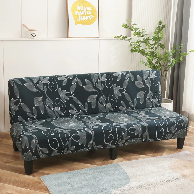 Printed Sofa Bed Cover Stretch Armless Sofa Cover Spandex Dust-Proof Furniture Protector For Bedroom, Hotel, and Home Decor