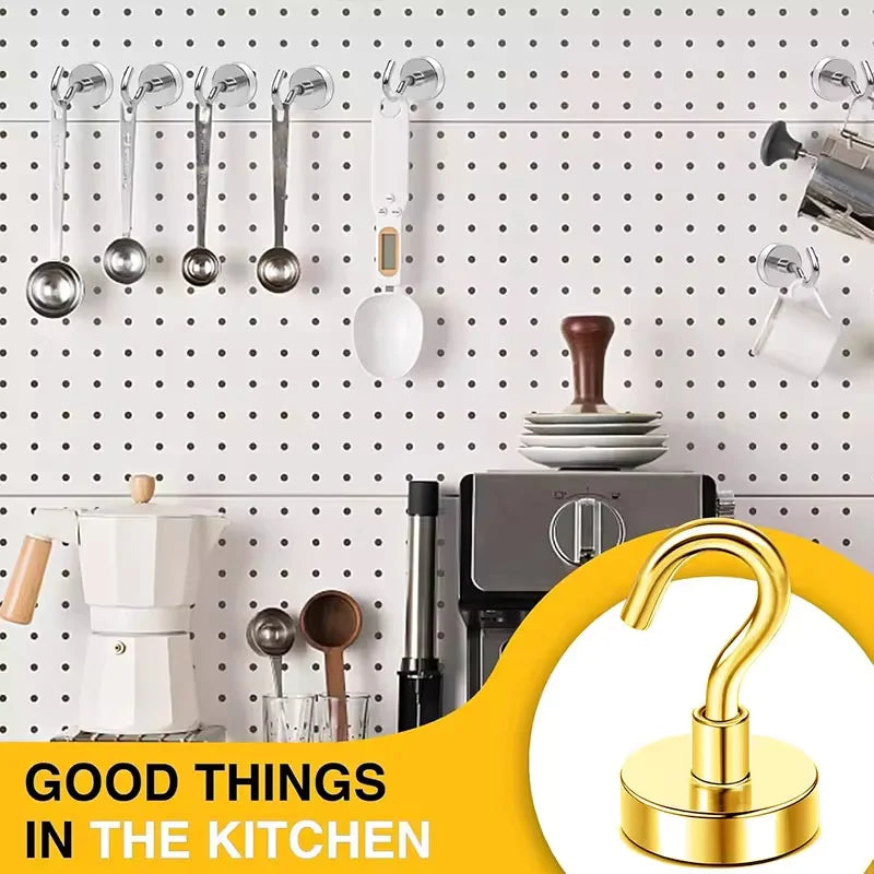 3/6Pcs Magnetic Hooks Heavy Duty, 25 LBS Strong Magnets with Metal Hooks for Refrigerator, Kitchen, Workplace