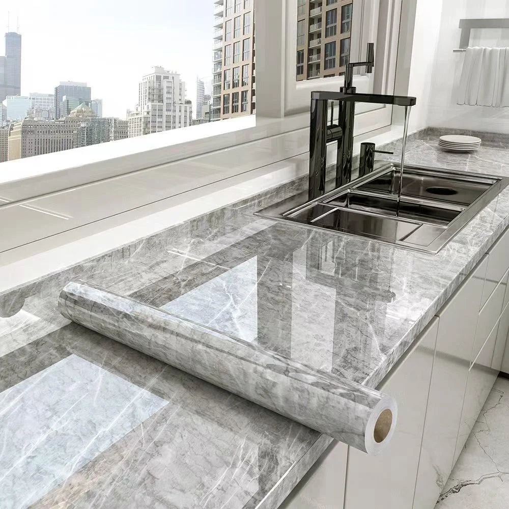 40cm Kitchen Self-adhesive Wall Adhesive Wallpaper Marble Pattern Pvc Home Decorations Oil-proof Water-proof Luxury Home Decor