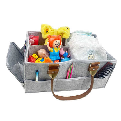 Felt zipper multifunctional storage basket PU handheld strap zipper compartment storage bag