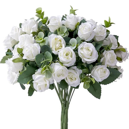 Artificial Flowers Vase for Home Decor Outdoor Garden Christmas Eucalyptus Leaves Fake Plants Wedding Party Silk Roses Bouquet