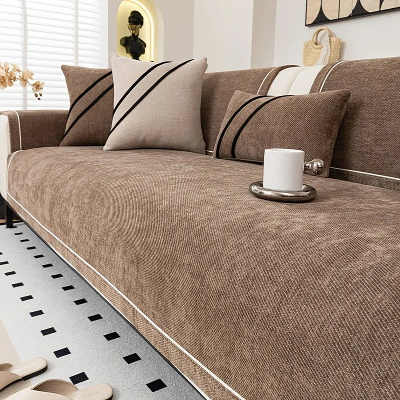 [Heavy Non-Slip Sofa Protector Classic] Luxurious Chenille Sofa Cover with Decorative Stitching - Thick, Sofa Towel